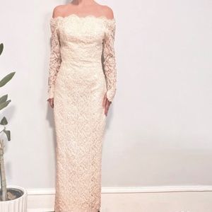 Vintage Lace Beaded Off Shoulder Wedding Dress